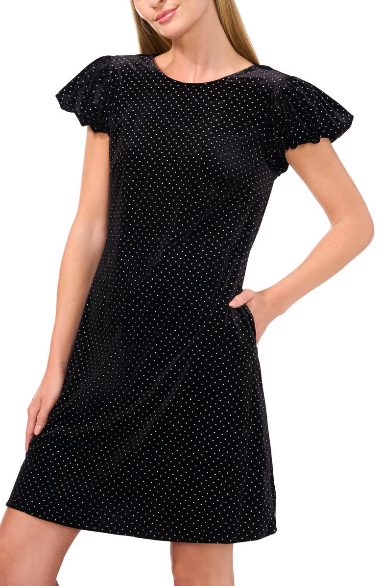 CeCe Velvet Bubble Sleeve Dress, Alternate, color, Rich Black