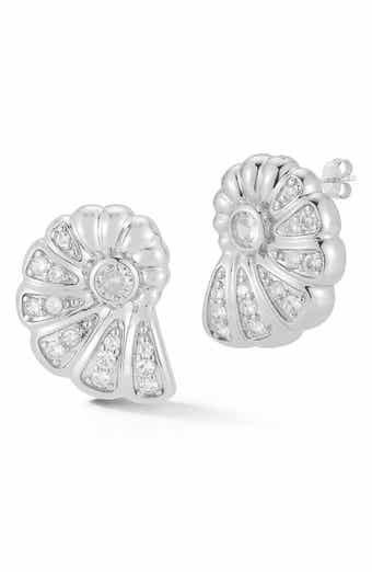 Cubic Zirconia Shell Stud Earrings