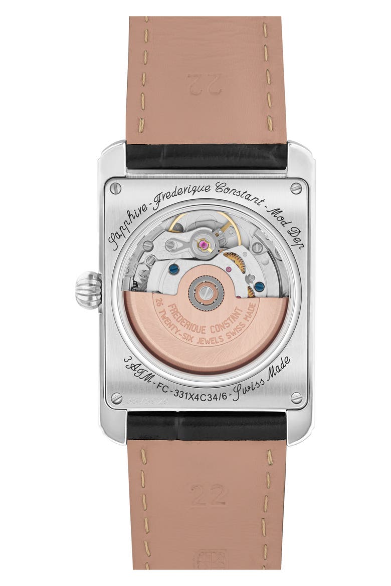 Classics Carrée Moonphase Automatic Tank Leather Strap Watch, 30mm x 42.3mm, Alternate, color, WHITE