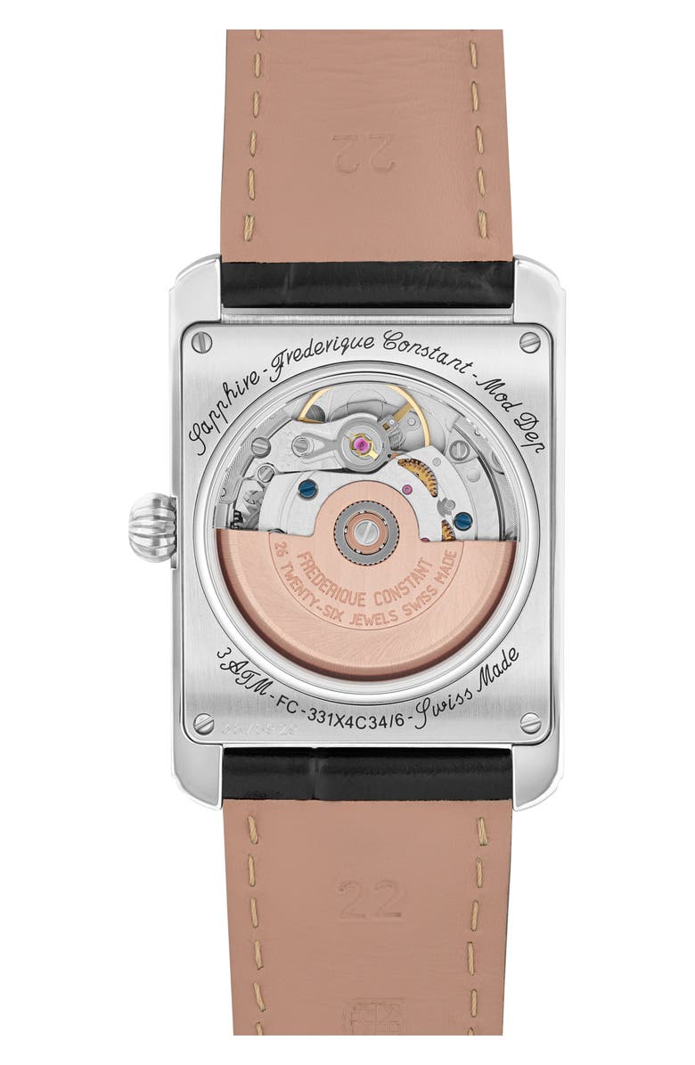 FREDERIQUE CONSTANT Classics Carrée Moonphase Automatic Tank Leather Strap Watch, 30mm x 42.3mm, Alternate, color, White