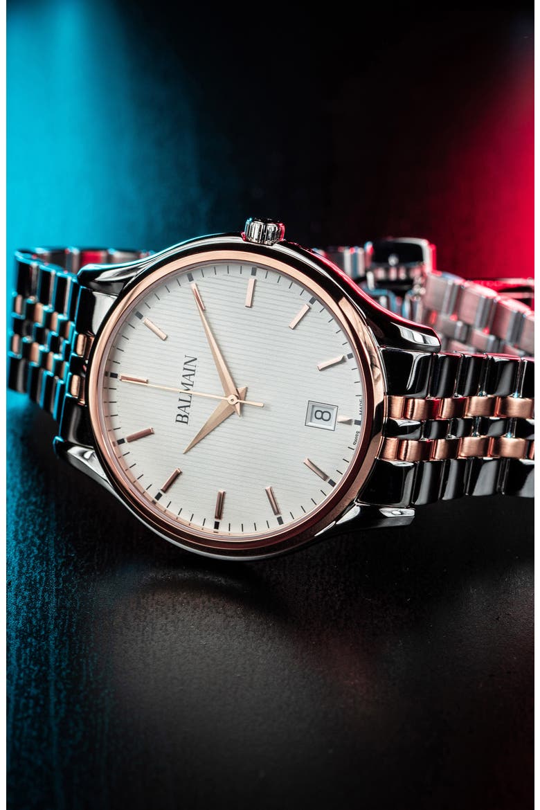 Beleganza Gent Two-Tone Bracelet Watch, 40mm, Alternate, color, STAINLESS STEEL/ ROSE GOLD