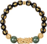 Karma and Luck Men's Black Obsidian Feng Shui Beaded Bracelet Cleansed Aura