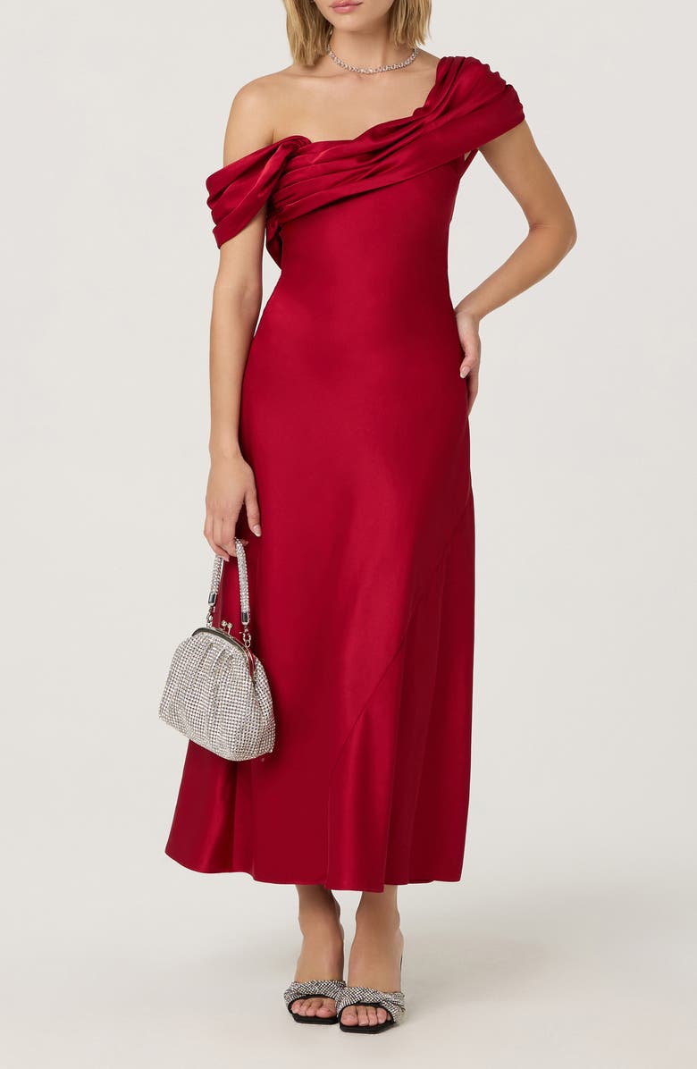 ASTR the Label Alyssa Off the Shoulder Satin Gown, Main, color, Deep Red