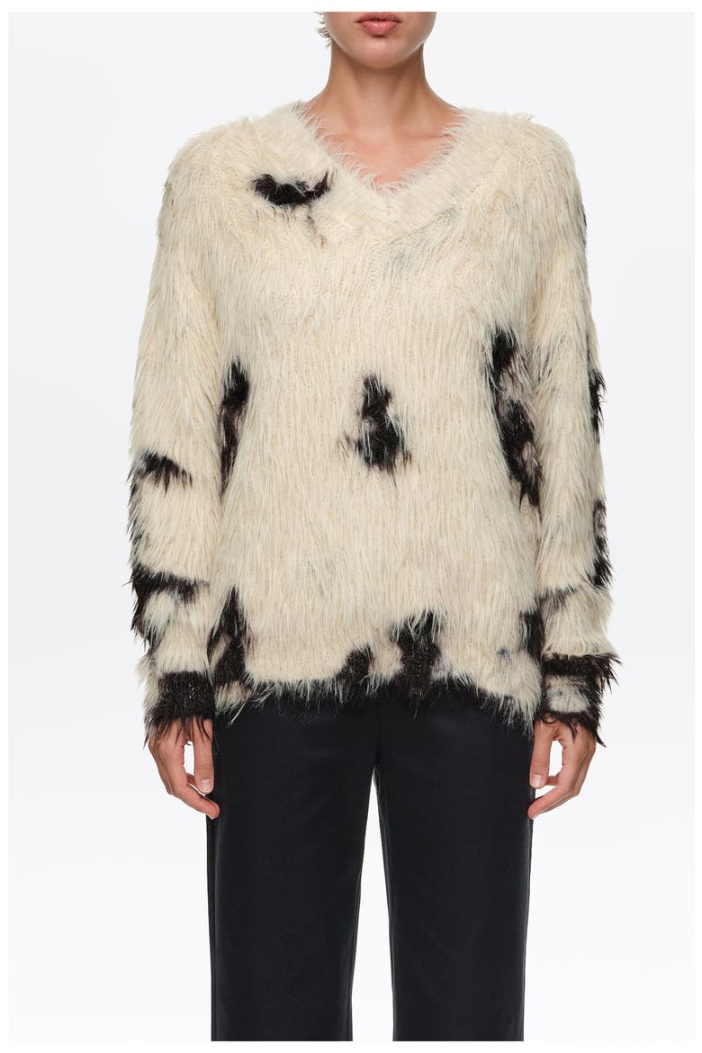 Fur V-Neck Sweater, Main, color, PONY