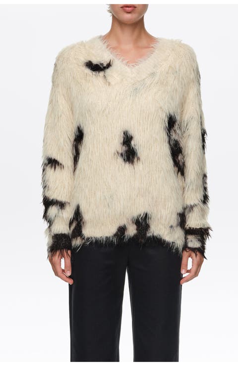 Fur V-Neck Sweater
