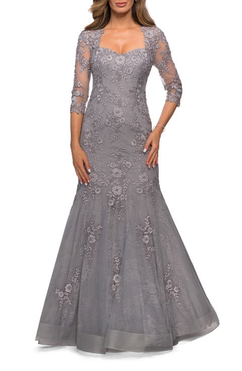 Long Lace Mermaid Gown with Square Neckline