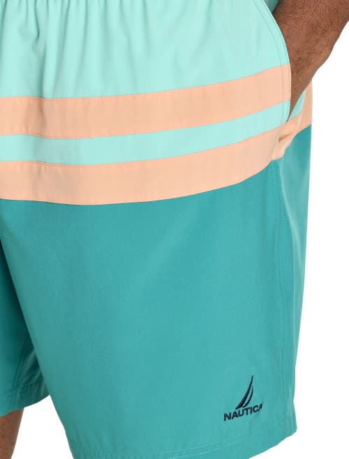 Nautica Big & Tall Colorblocked Striped Board Shorts In Poolsdaqua