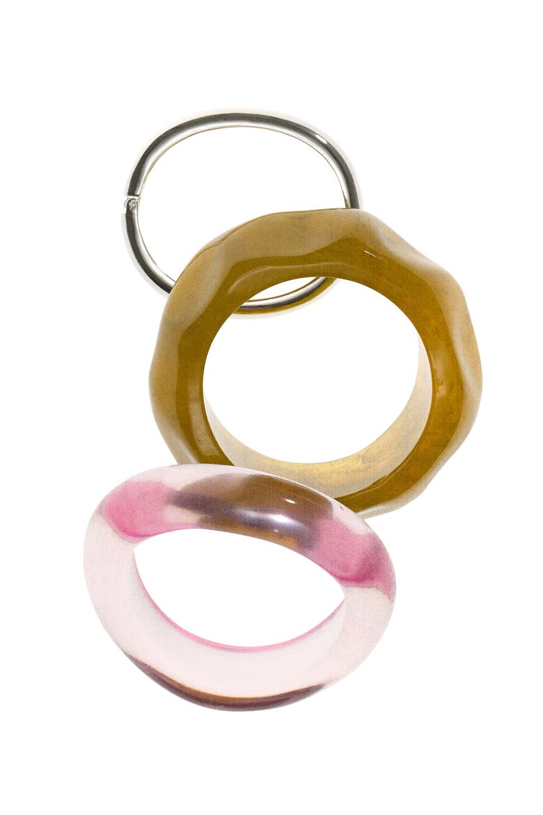 Set of 3 Resin & Metal Bracelets, Alternate, color, SILVER