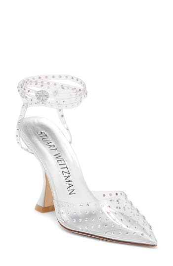 Stuart Weitzman , Glam Xcurve 100 Wrap Pump, Pumps, Silver, Pvc In Clear/silver/clear
