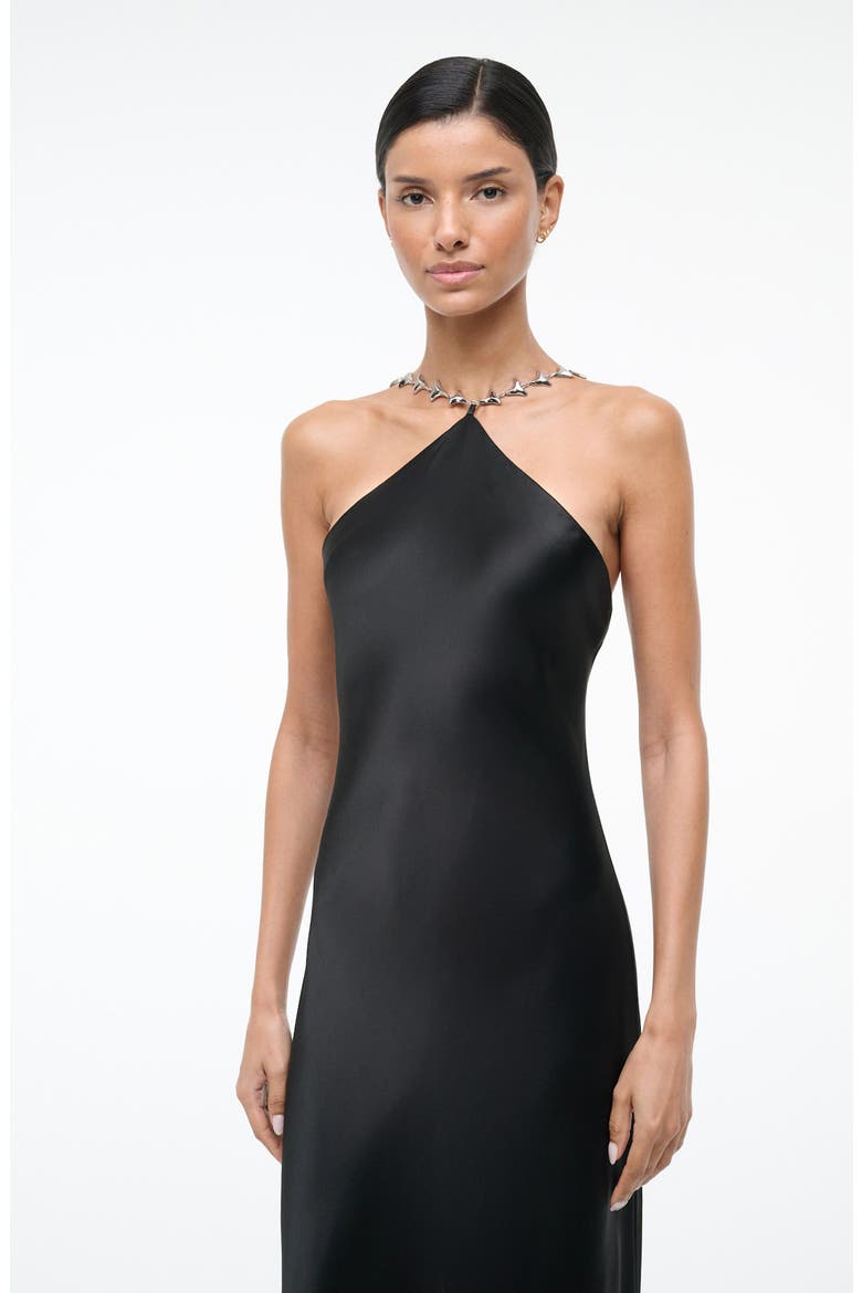 Cadence Shark Tooth Strap Satin Maxi Dress, Alternate, color, BLACK