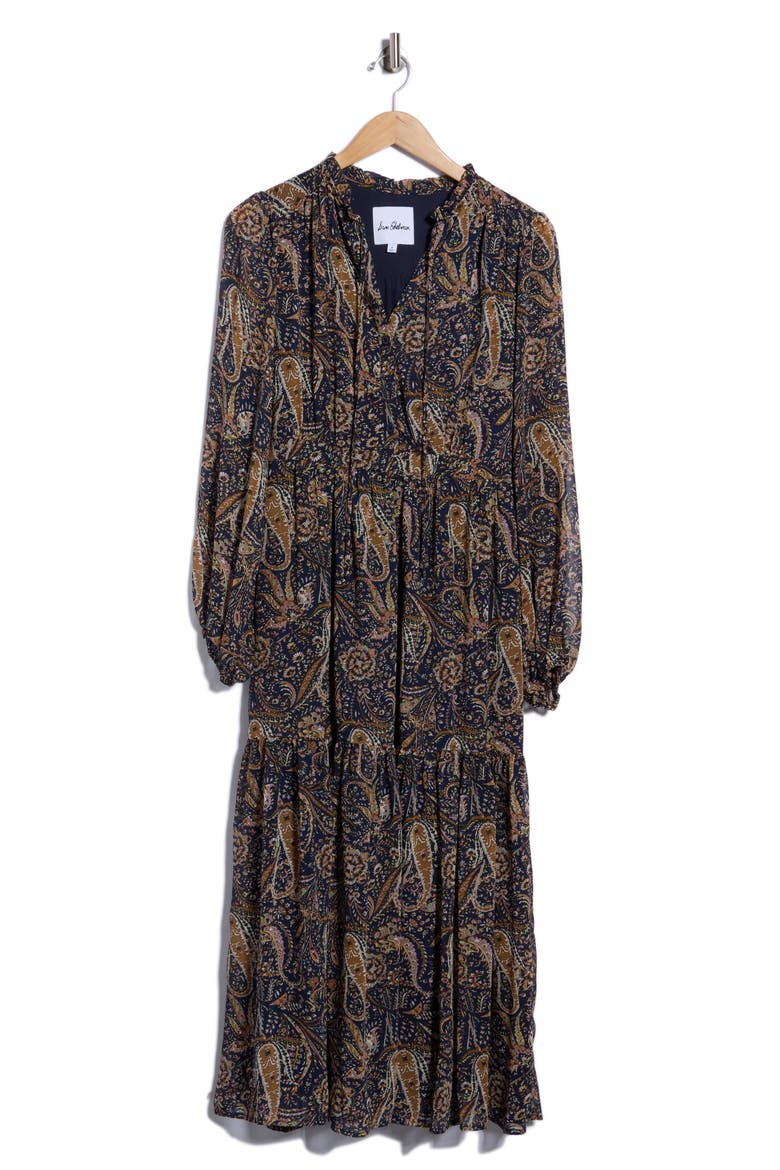 Paisley Long Sleeve Maxi Dress, Main, color, NAVY