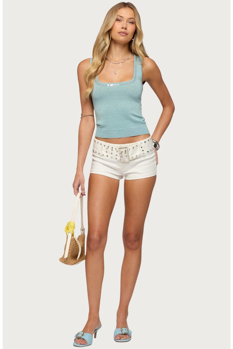 Annya Sequin Cutout Knit Top, Alternate, color, AQUA
