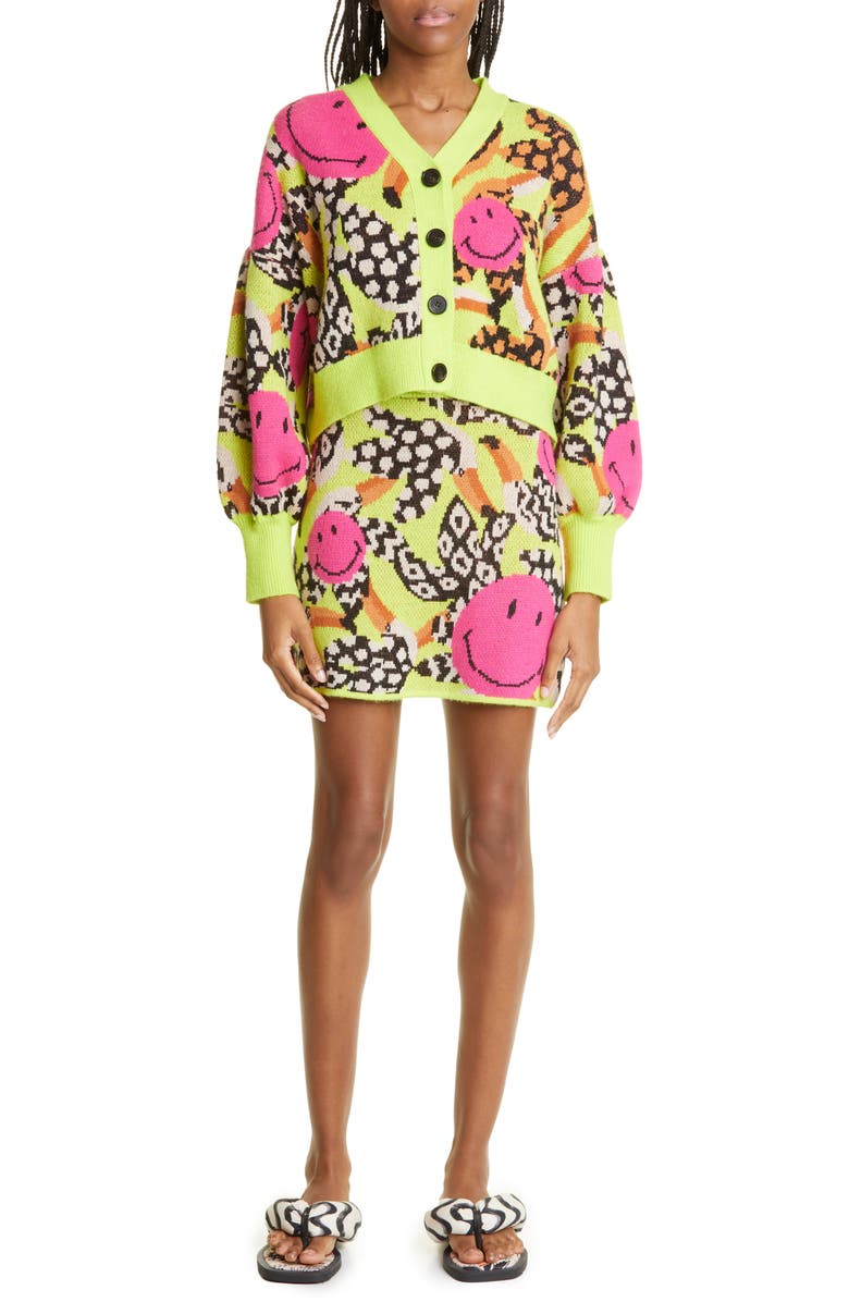 FARM Rio Tucanissimo Smiley Jacquard Knit Skirt, Alternate, color,