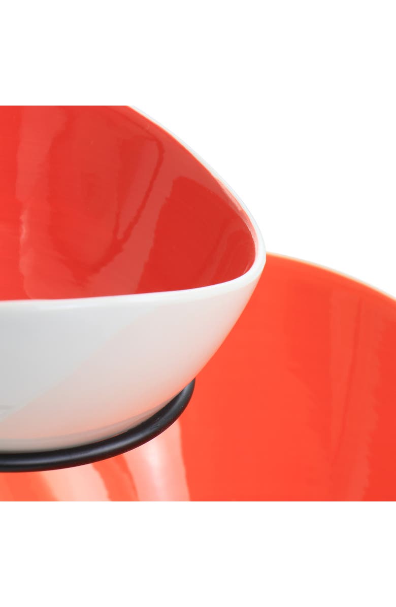 Gibson Home Crenshaw 4 Piece Hand Painted Stoneware 3-Tier Serving Bowl Set with Metal Rack, Alternate, color, Assorted