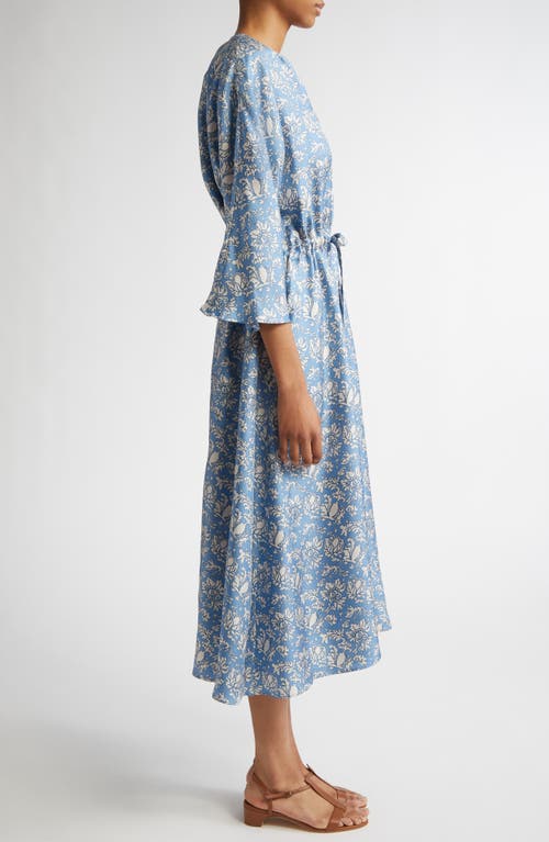 Max Mara Vanessa Floral Print Silk Twill Dress In Light Blue