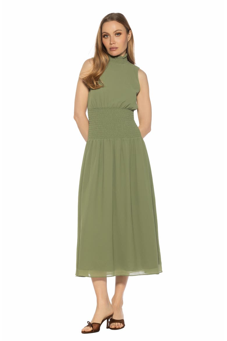 Noor Smocked Neck Midi Dress, Alternate, color, SAGE