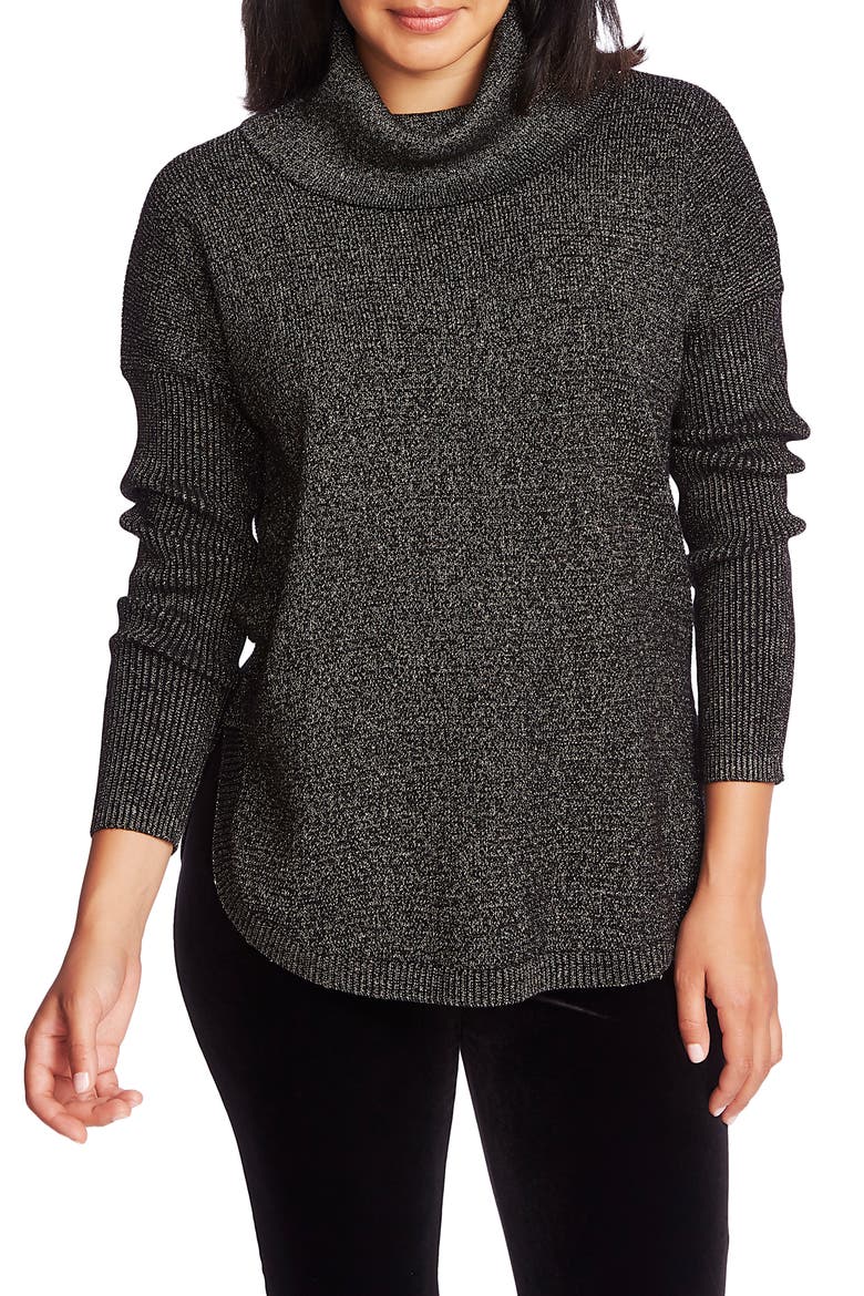 Cowl Neck Shirttail Hem Sweater, Main, color, RICH BLACK
