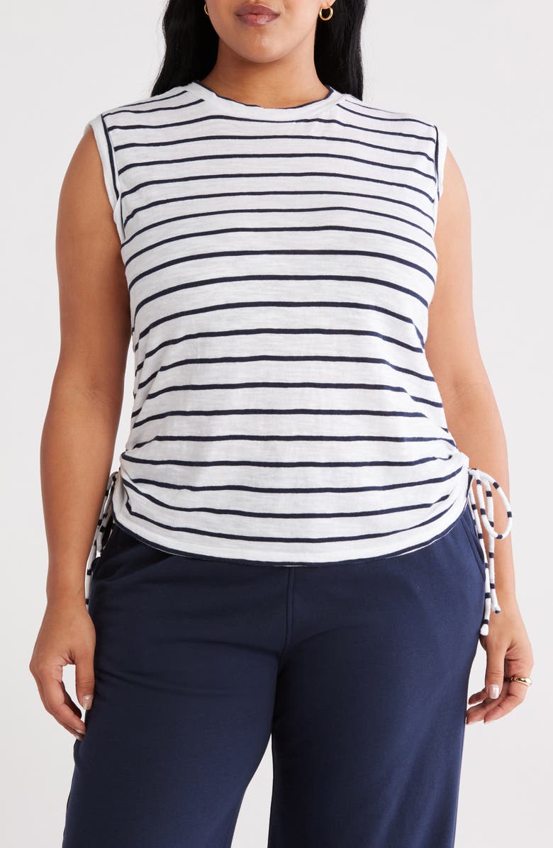Caslon<sup>®</sup> Cinched Tank, Main, color, White- Navy Blazer Jana Stripe