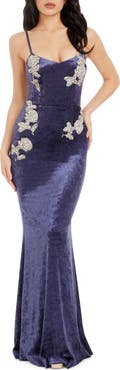 Dress the Population Giovanna Crystal Detail Velvet Mermaid Gown