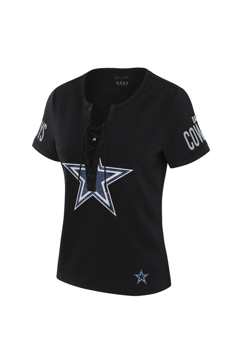 Women's WEAR by Erin Andrews x Gracie Hunt Black Dallas Cowboys Draft Me Lace-Up T-Shirt, Alternate, color, Black