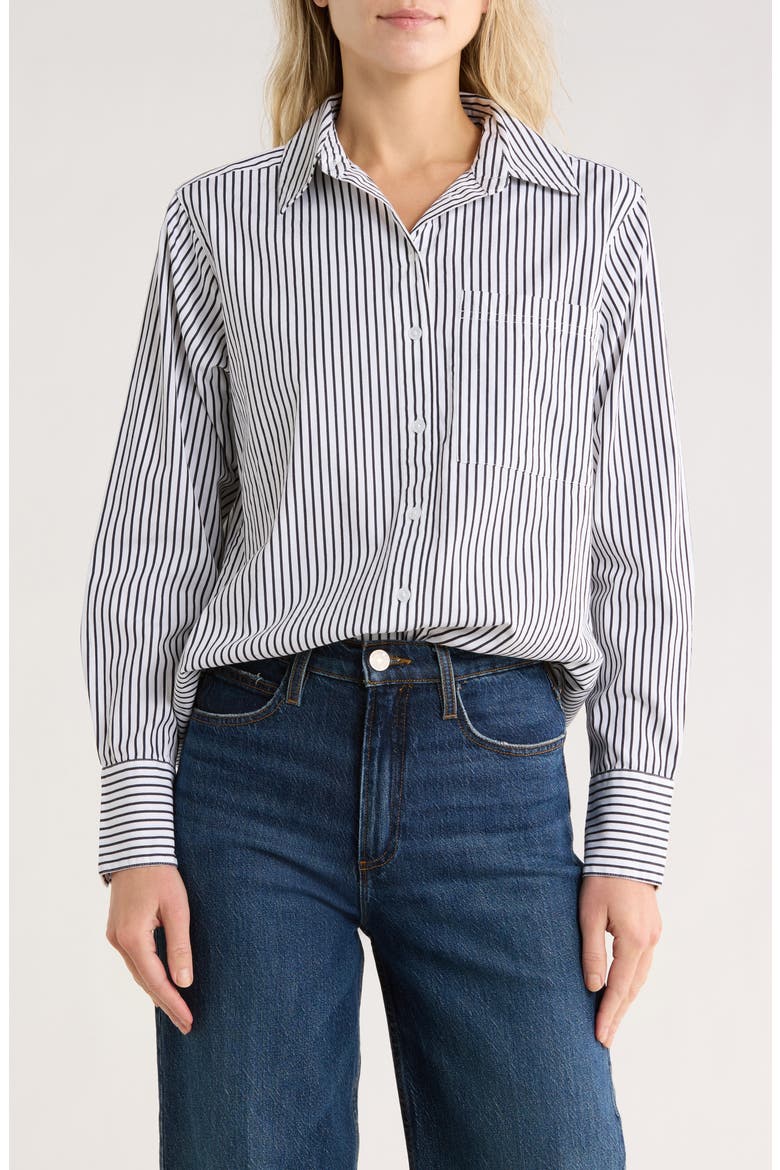 Stripe Poplin Button-Up Shirt, Main, color, WHITE- NAVY NIGHT SAMBA STRIPE