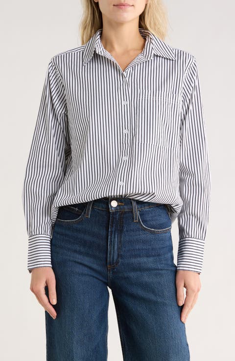 Stripe Poplin Button-Up Shirt