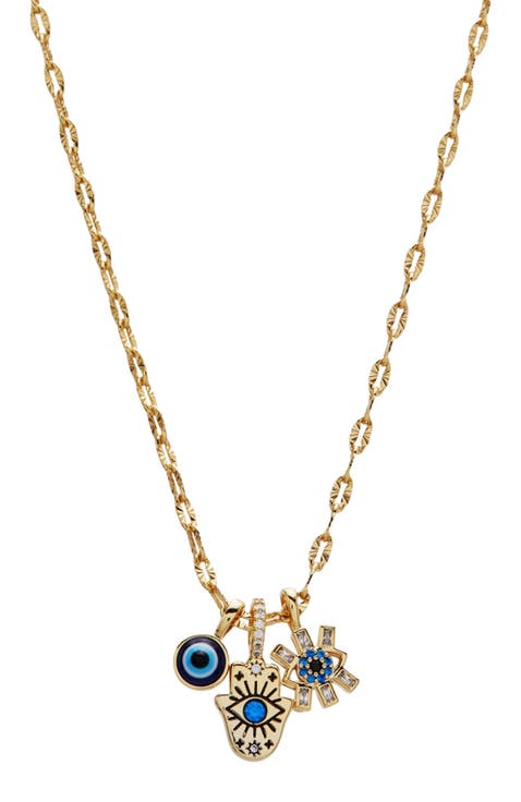 Evil Eye Triple Charm Necklace