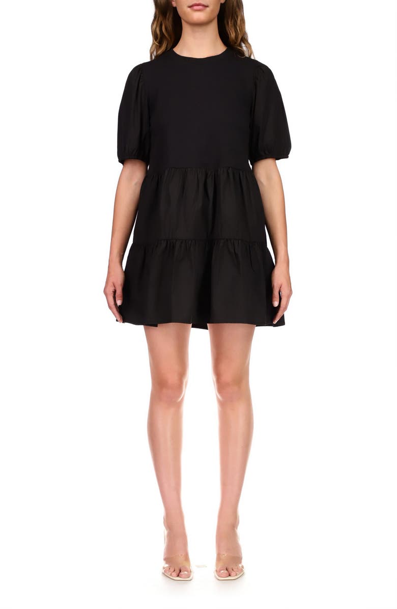 Sanctuary Puff Sleeve Mixed Media Dress, Main, color, 