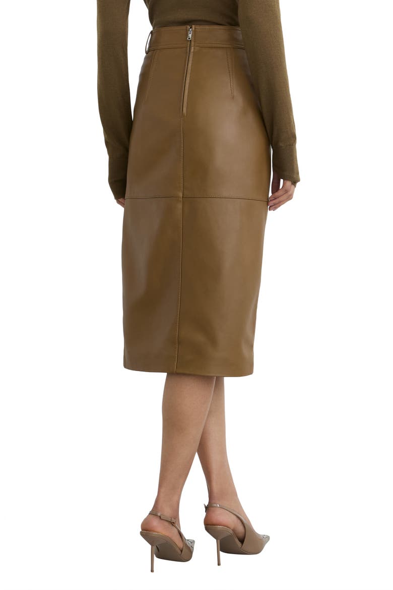 Milly Leather Midi Pencil Skirt, Alternate, color, KHAKI GREEN