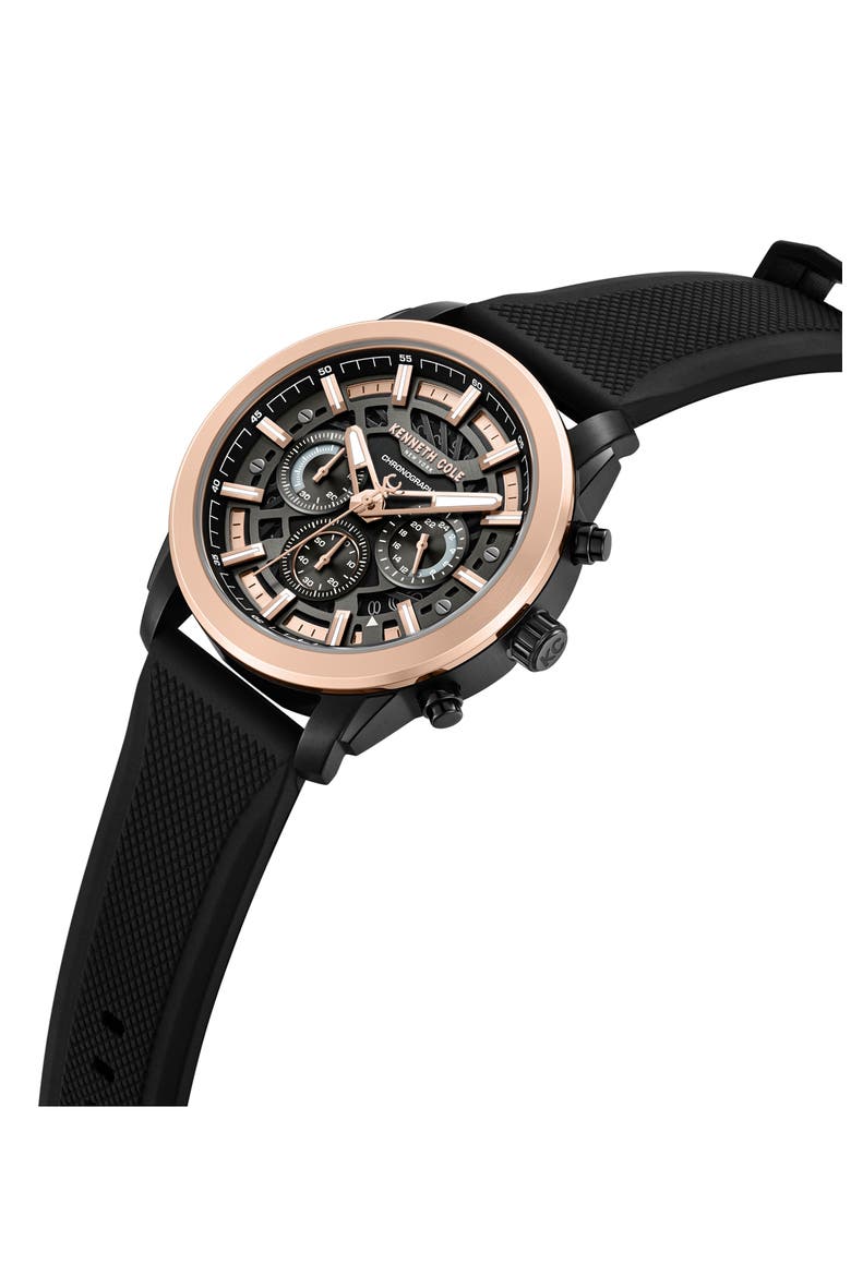 Sport Chronograph Silicone Strap Watch, 44mm, Alternate, color, BLACK