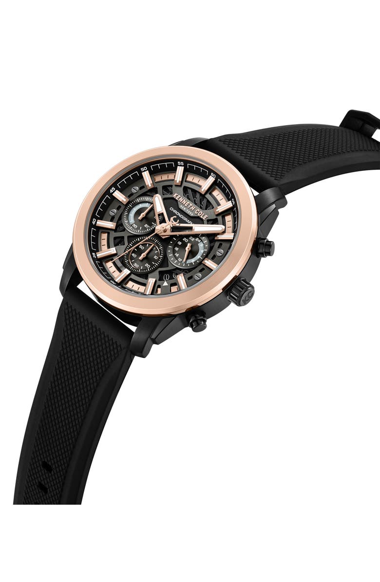 Kenneth Cole New York Sport Chronograph Silicone Strap Watch, 44mm, Alternate, color, Black