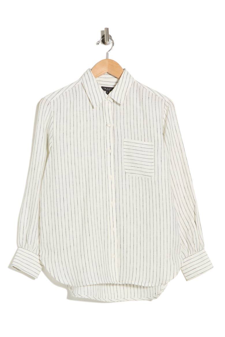 Max Stripe Linen Button-Up Shirt, Alternate, color, IVORY/ CHARCOAL
