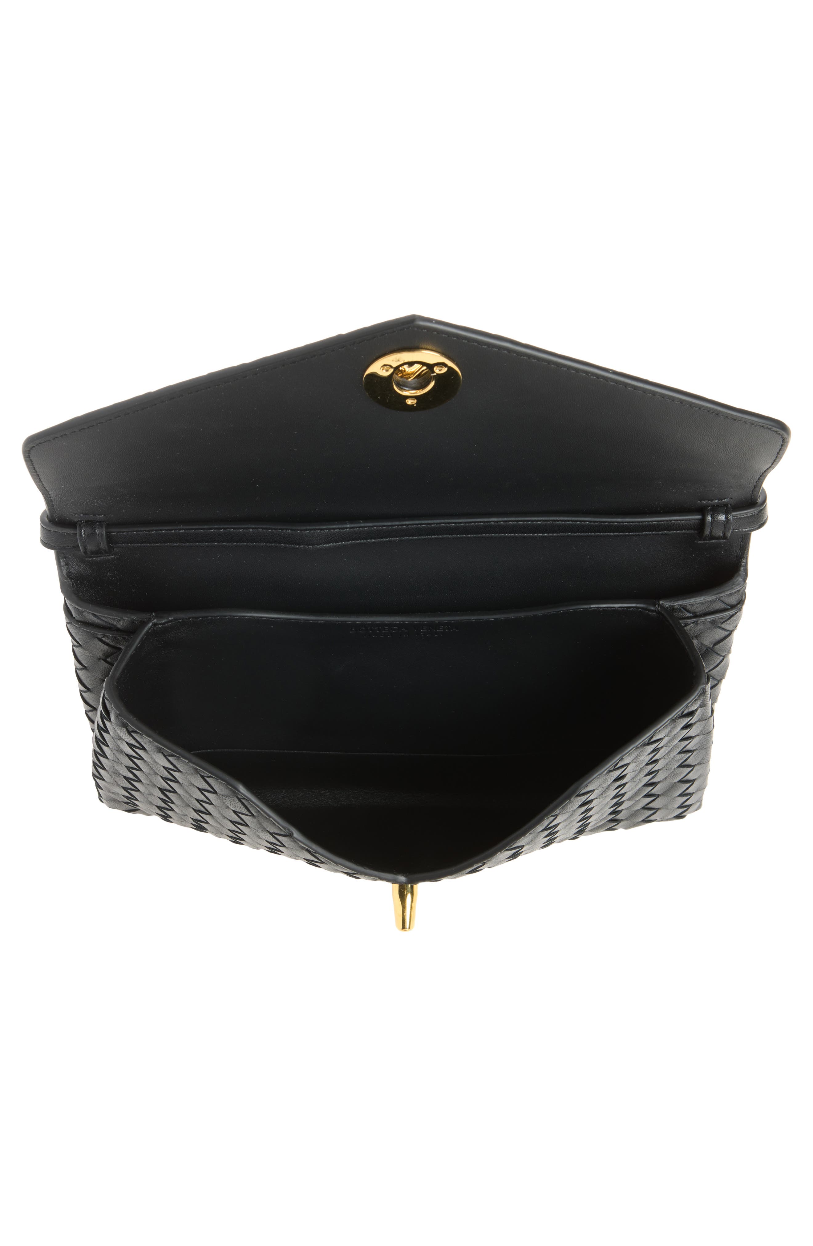 Knot Lock Intrecciato Leather Shoulder Bag, Alternate, color, 1019 BLACK-MUSE BRASS