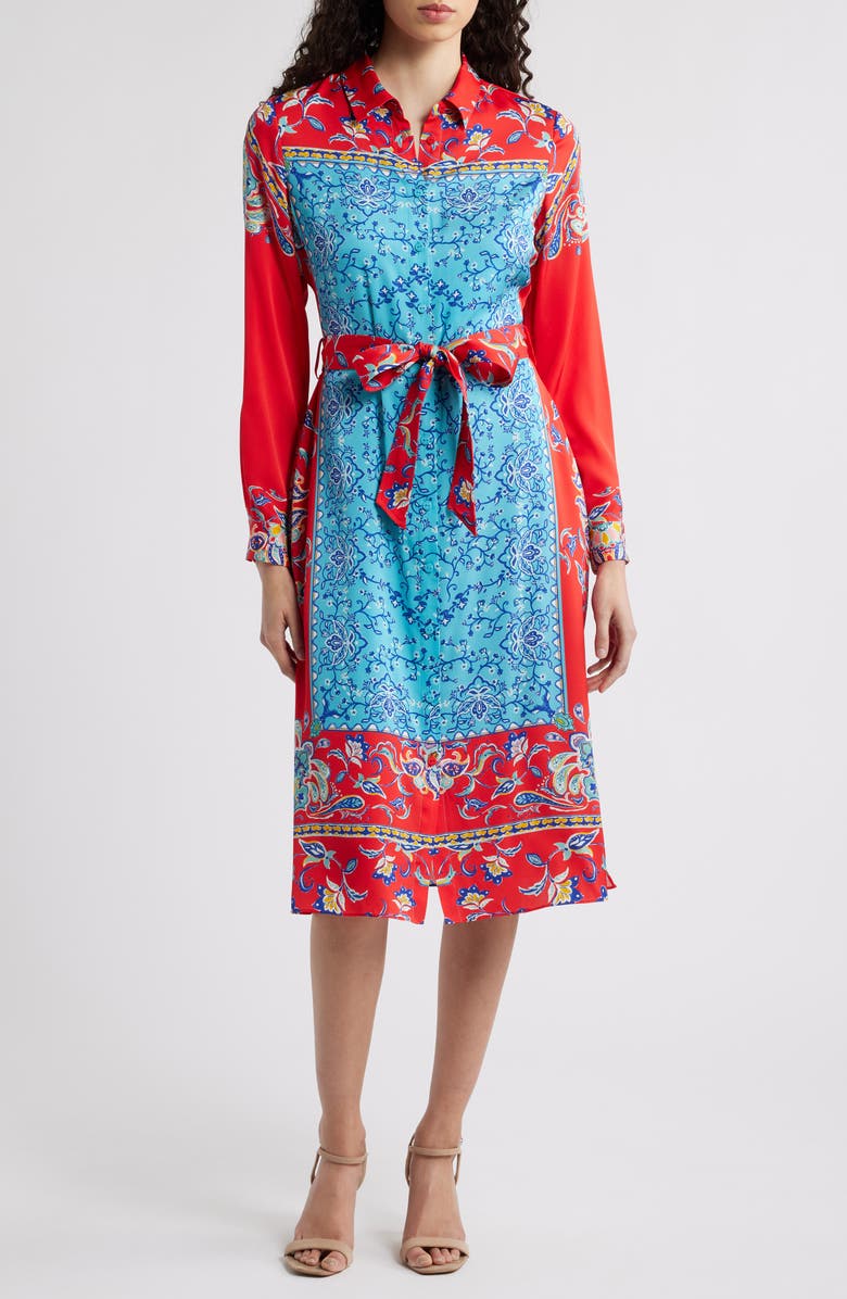 Elie Tahari The Paulina Isle of Capri Print Long Sleeve Shirtdress, Main, color, Isle Of Capri Print