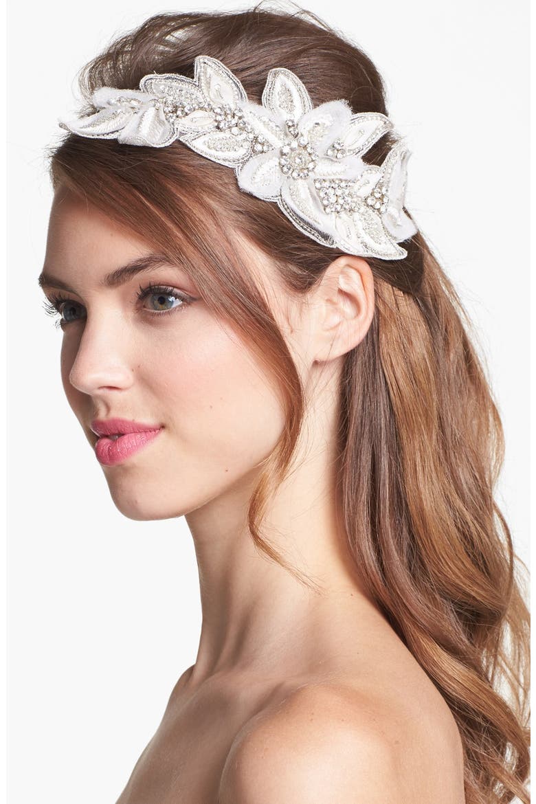 'Bianca' Floral Beaded Head Wrap, Main, color, IVORY