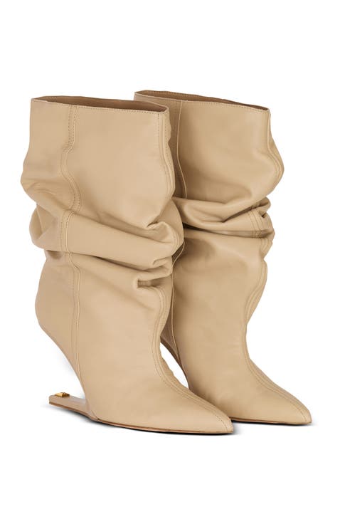 "No Wedge" smooth leather ankle boots