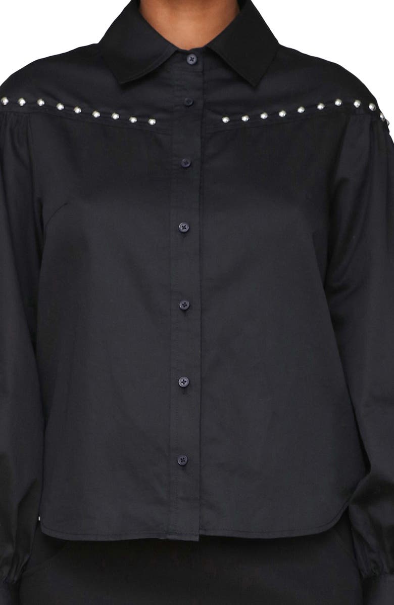 Avec Les Filles Studded Puff Sleeve Button-Up Shirt, Alternate, color, Black