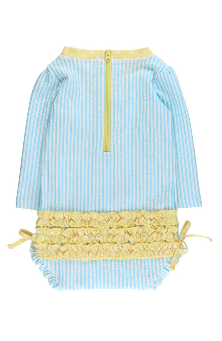 RuffleButts Girls Seersucker Long Sleeve UPF50+ One Piece Rash Guard, Alternate, color, Blue Breeze Seersucker