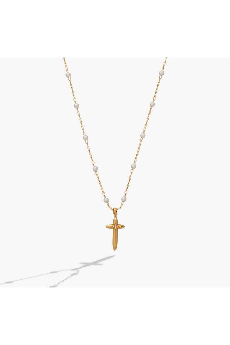 Cross 413 Pearl Rosary Chain Pendant Necklace, Alternate, color, Gold