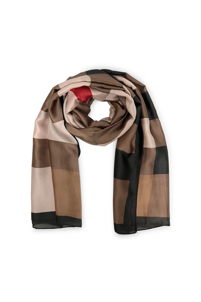 Checkered & Trimmed Ultrasoft Lightweight Scarf, Main, color, Brown/Pink