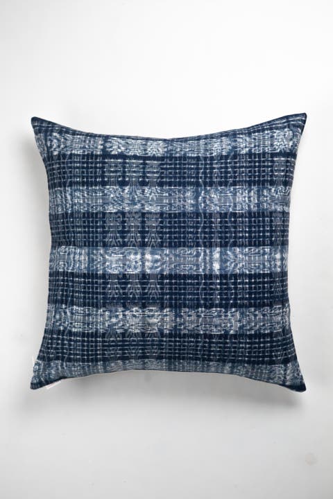 Vintage Indigo Handwoven Ikat Throw Pillow
