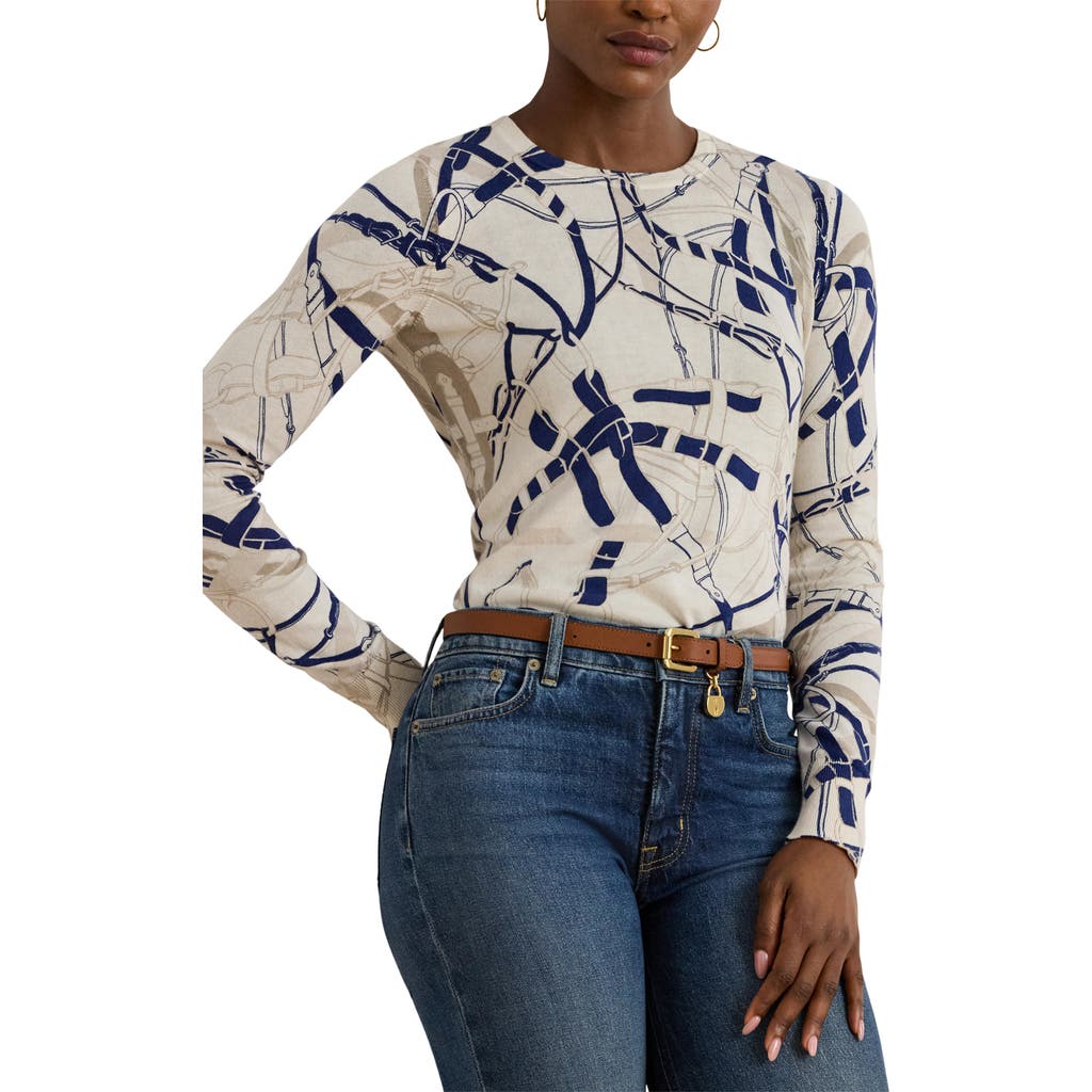 Ralph Lauren Womens Belting Print Cotton Blend Sweater P Xs Xxl In Multi