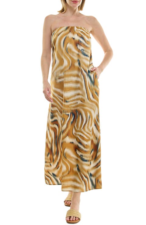 Strapless Print Satin Maxi Dress