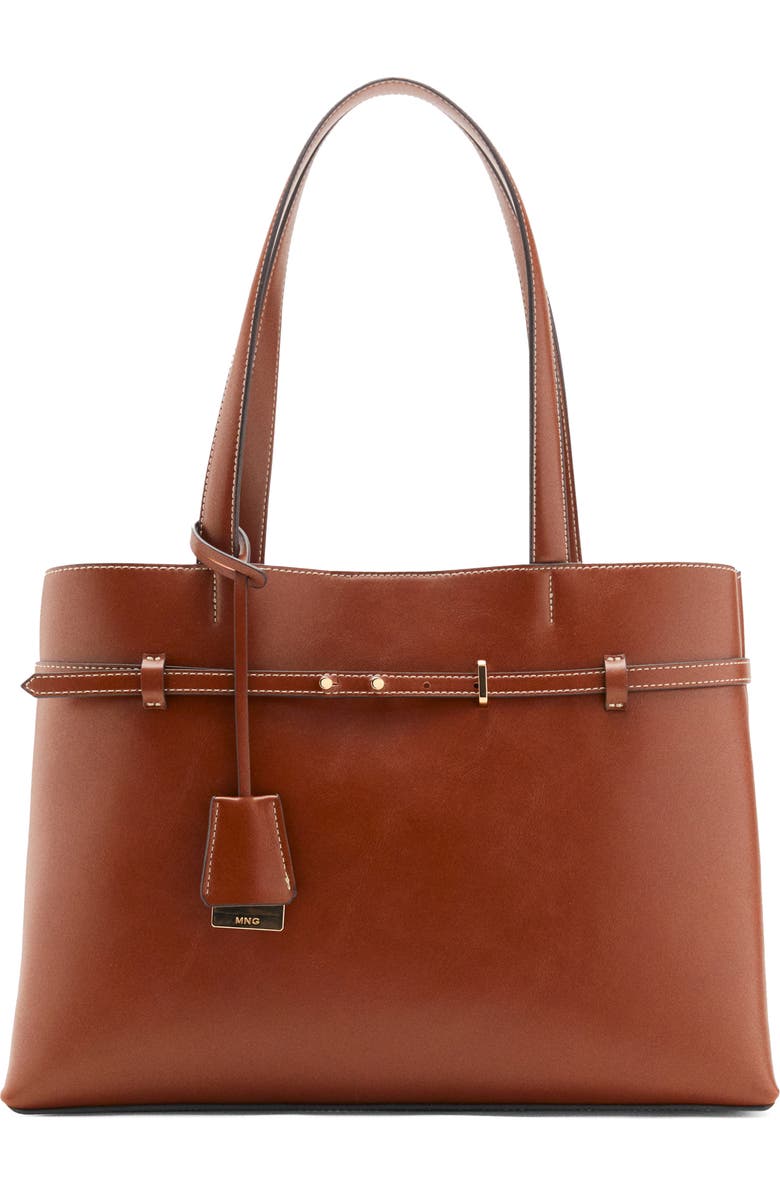 MANGO Charm Detail Tote, Main, color, Leather