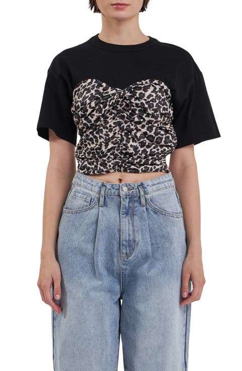 Leopard Smocked Crop T-Shirt