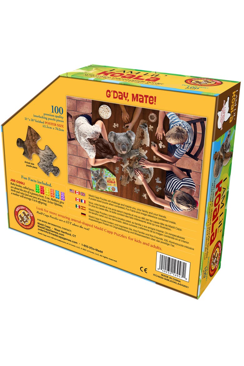 I Am Lil' Koala 100 Pieces Animal Shaped Jigsaw Puzzle, Multi, Alternate, color, Multicolored