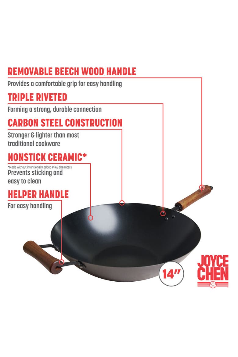 Carbon Steel Ceramic Nonstick Wok, 14-Inch, Alternate, color, Black