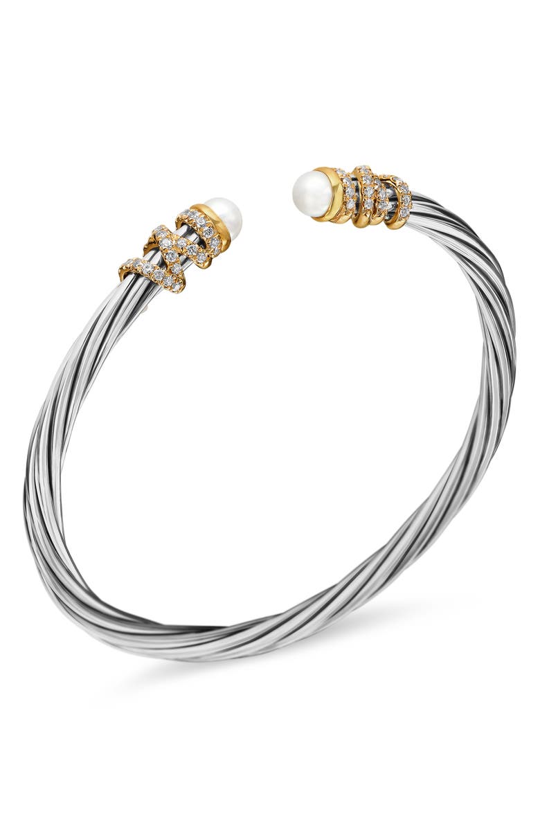 David Yurman Helena Bracelet In Sterling Silver & 18K Gold with Pearls & Diamonds, 4mm, Alternate, color, Pearl