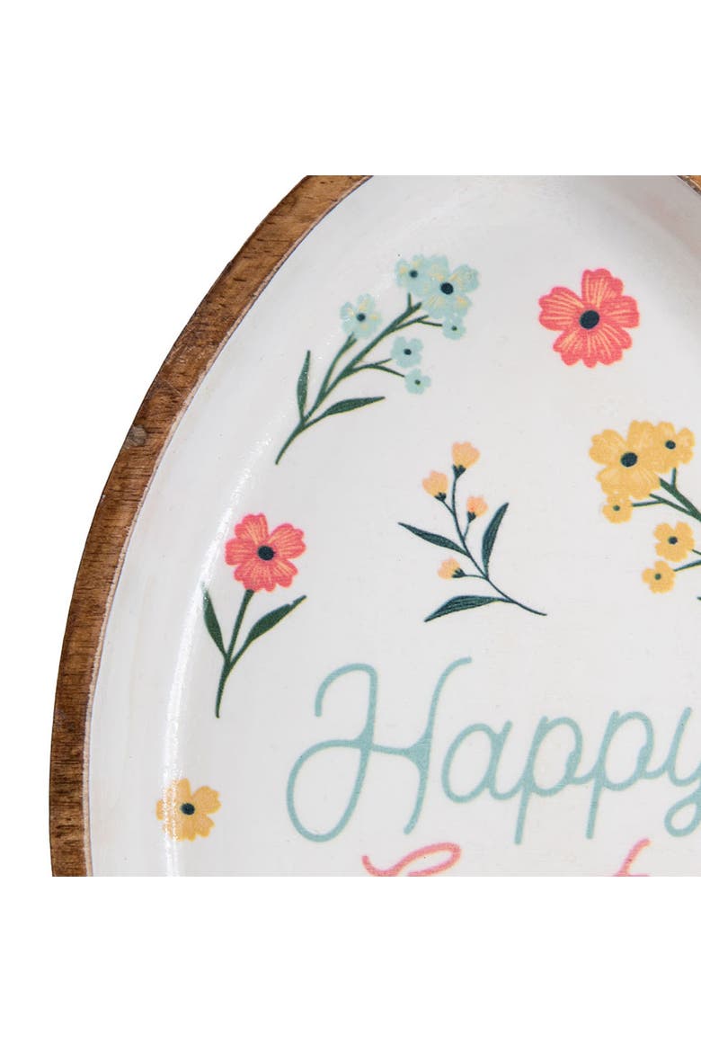 Happy Easter Flowers Wood Egg Shaped Serving Plate 8.66", Alternate, color, Pink