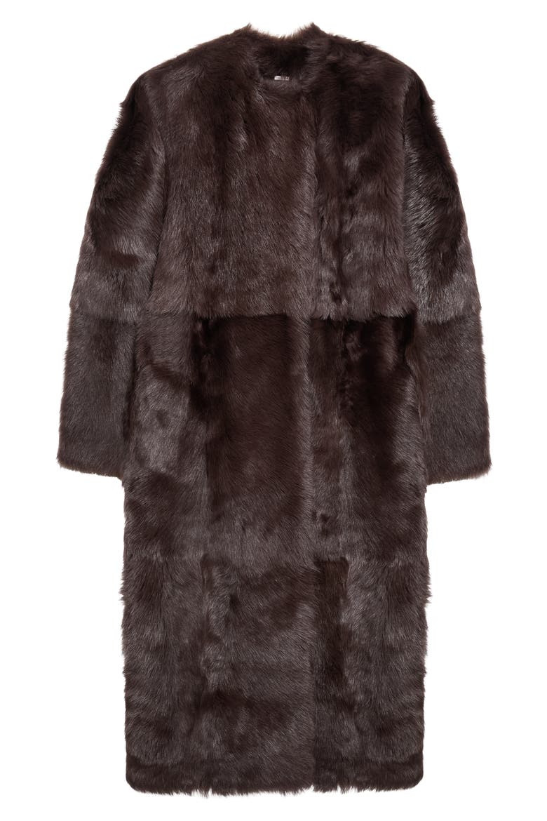Silky Genuine Shearling Coat, Main, color, DARK BROWN